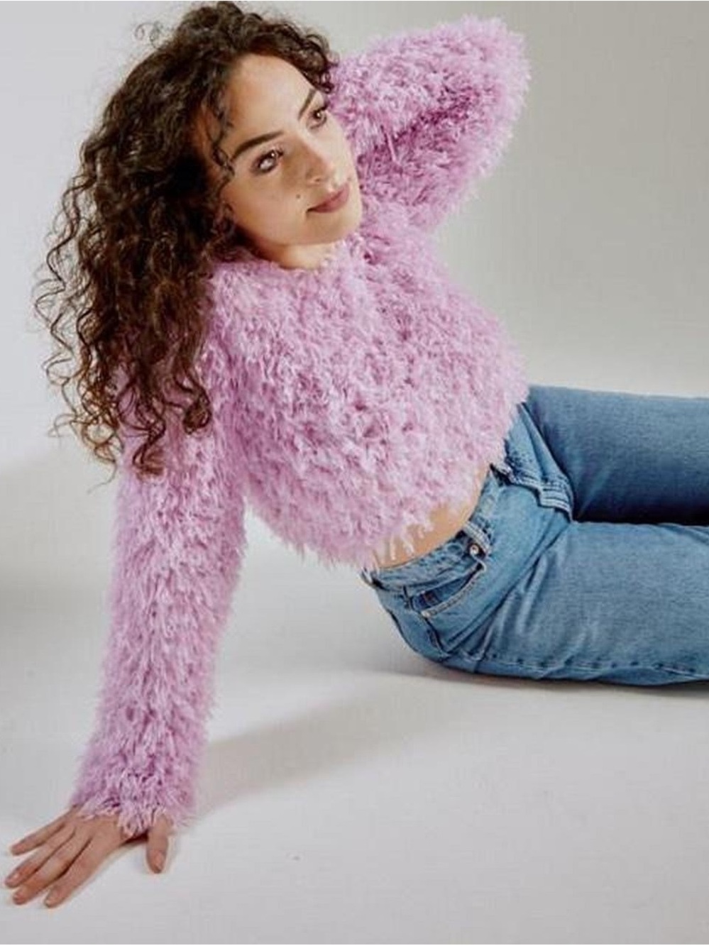 Zara Feather Effect Purple Long Sleeve Sweater Top - Picture 2 of 4